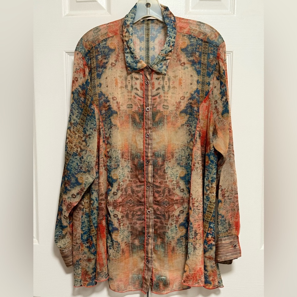 Soft Surroundings-Multicolor Sheer Blouse. 2X